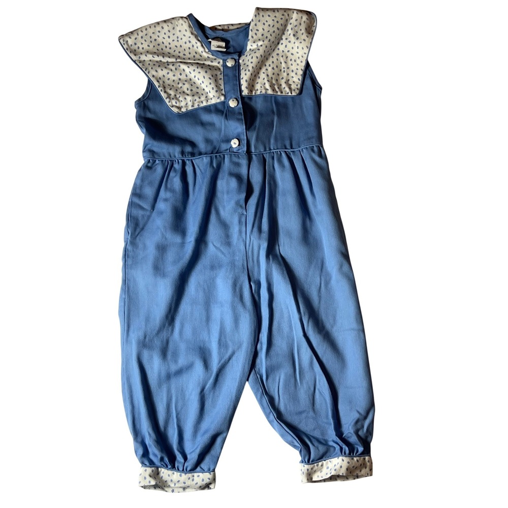 Vintage Handmade Blue Polka Dot Jumper Sailor‎ Collar One Piece Kids Size 5